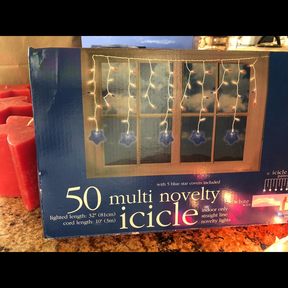 Americana Patriotic NIB Fourth of July icicle and Star string lights